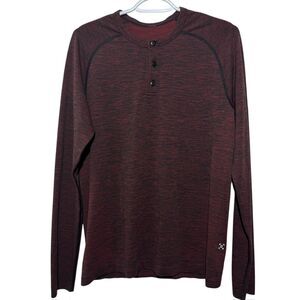 Lululemon Men’s Size MEDIUM Metal Vent Tech Long Sleeve Henley, Red And Black